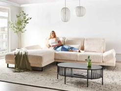 Hjørnesofa 4 personers IKAST Fløjl Beige Højrevendt