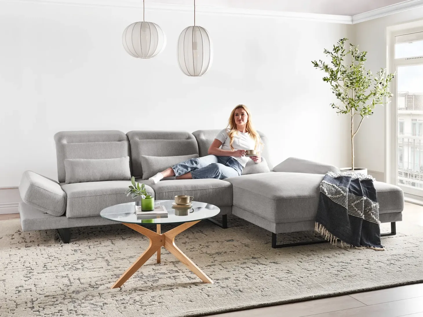 Hjørnesofa 4 personers IKAST Lysegrå Venstrevendt