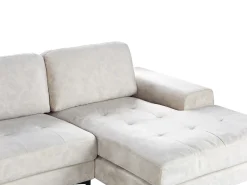 Hjørnesofa 4 personers KIRUNA Velour Lys Beige Venstrevendt