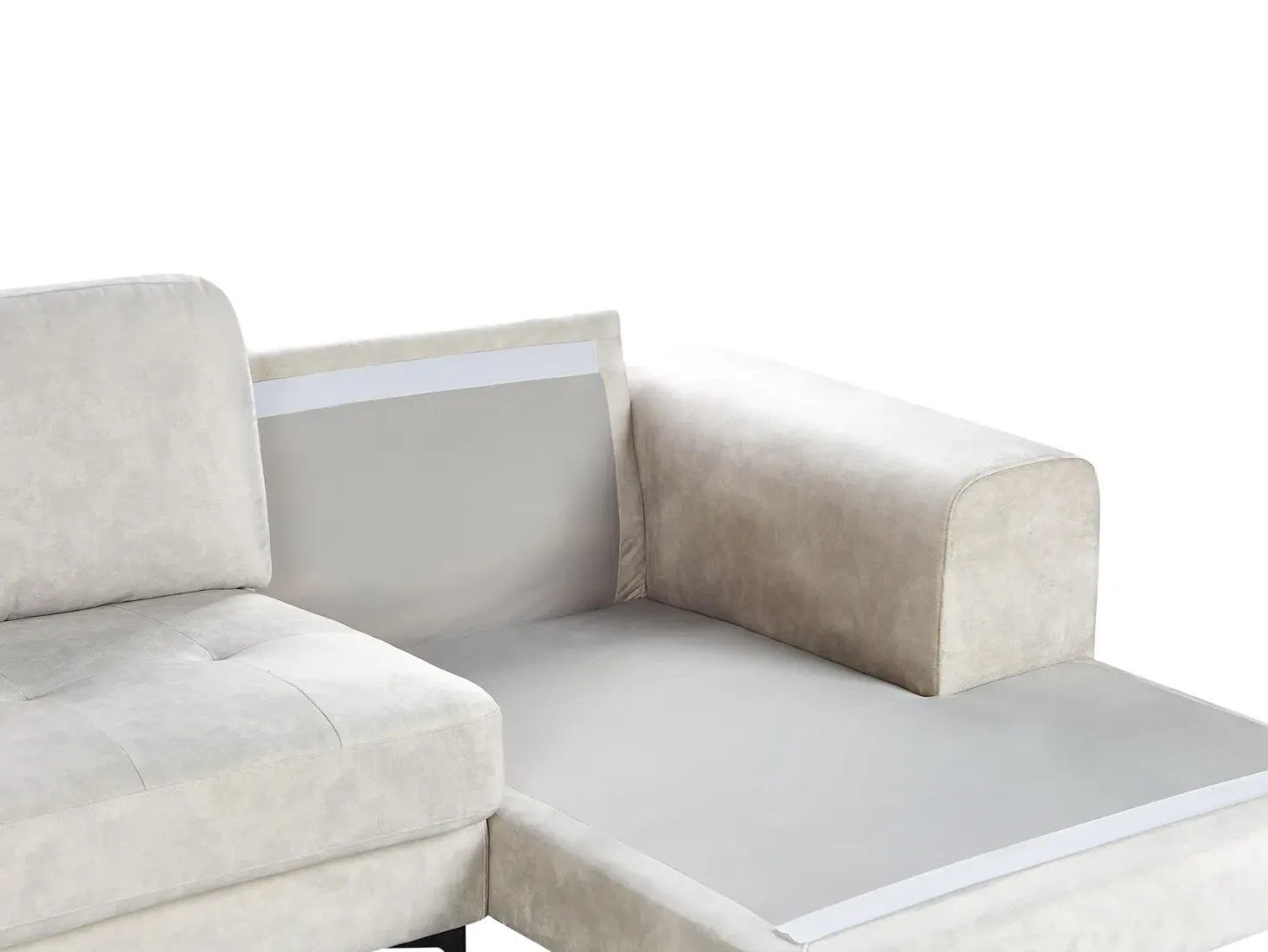 Hjørnesofa 4 personers KIRUNA Velour Lys Beige Venstrevendt
