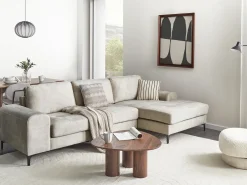 Hjørnesofa 4 personers KIRUNA Velour Lys Beige Venstrevendt