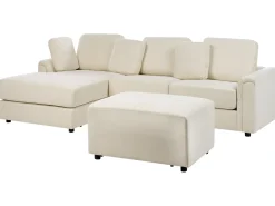 Hjørnesofa 4 personers KOHLO Lys Beige med fodskammel Højrevendt