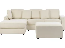Hjørnesofa 4 personers KOHLO Lys Beige med fodskammel Højrevendt