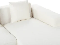 Hjørnesofa 4 personers LUNGO Boucle Hvid med fodskammel Venstrevendt