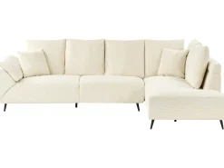 Hjørnesofa 4 personers LUNNER Fløjl Lys Beige Venstrevendt