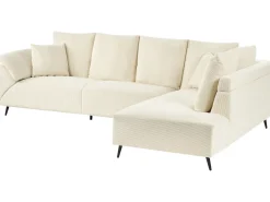 Hjørnesofa 4 personers LUNNER Fløjl Lys Beige Venstrevendt