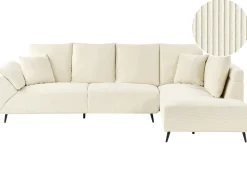 Hjørnesofa 4 personers LUNNER Fløjl Lys Beige Venstrevendt