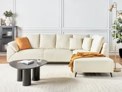 Hjørnesofa 4 personers LUNNER Fløjl Lys Beige Venstrevendt