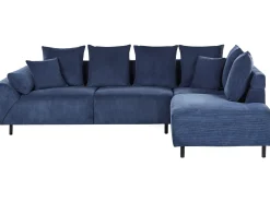 Hjørnesofa 4 personers LUNNER Fløjl Mørkeblå Venstrevendt