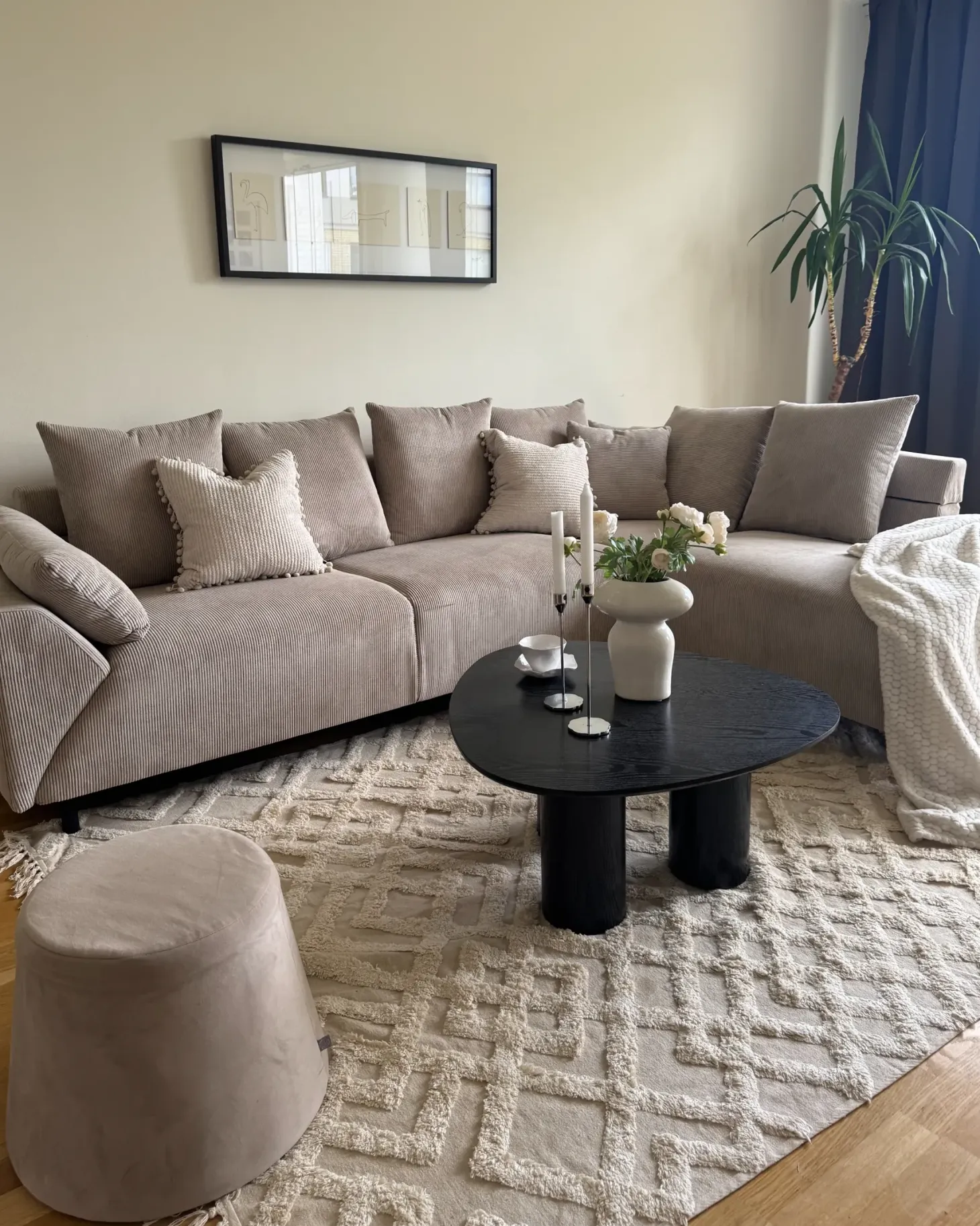 Hjørnesofa 4 personers LUNNER Fløjl Beige Venstrevendt