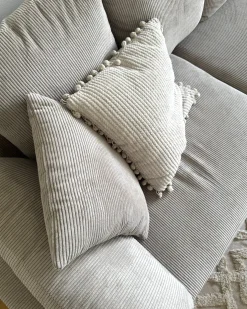 Hjørnesofa 4 personers LUNNER Fløjl Beige Venstrevendt