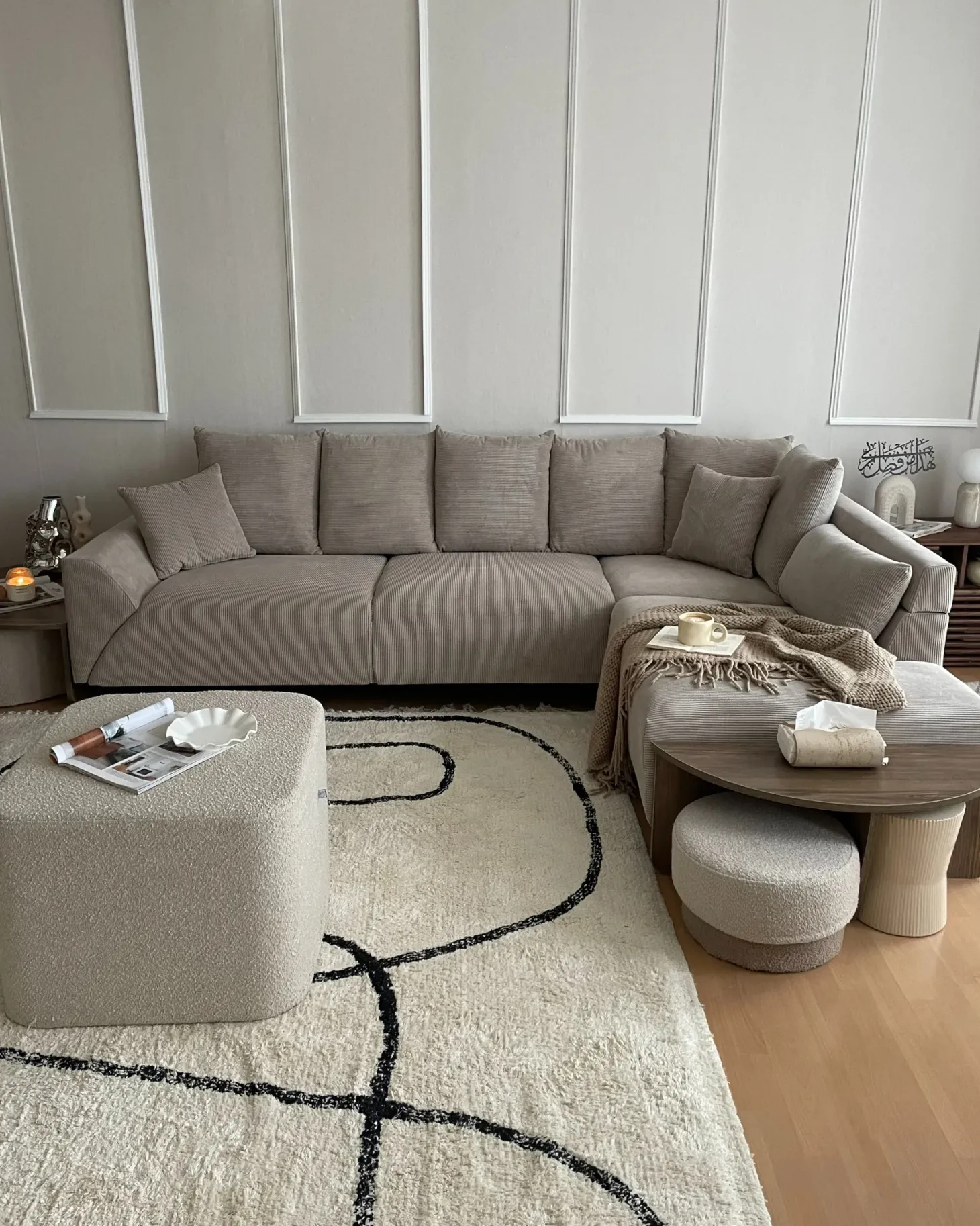 Hjørnesofa 4 personers LUNNER Fløjl Beige Venstrevendt