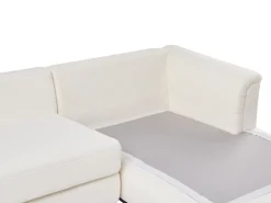 Hjørnesofa 5 personers OSLO Boucle Hvid med fodskammel Venstrevendt