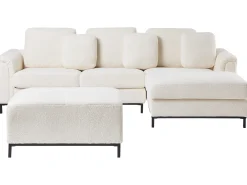 Hjørnesofa 5 personers OSLO Boucle Hvid med fodskammel Venstrevendt