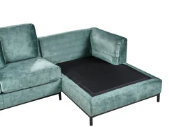 Hjørnesofa 5 personers OSLO Velour Blågrøn med fodskammel Venstrevendt