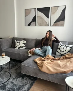 Hjørnesofa 3 personers SATER Chenille Brungrå Venstrevendt