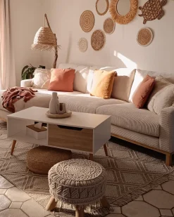 Hjørnesofa 4 personers SIGGARD II Fløjl Lys Beige Højrevendt