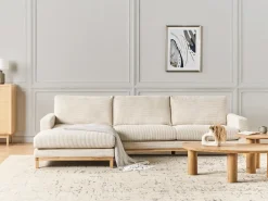 Hjørnesofa 4 personers SIGGARD II Fløjl Lys Beige Højrevendt