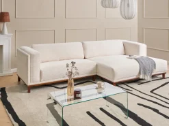 Hjørnesofa 4 personers VENG Fløjl Lys Beige Venstrevendt