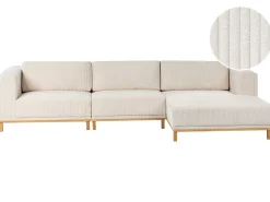 Hjørnesofa 5 personers VENG Fløjl Lys Beige Venstrevendt