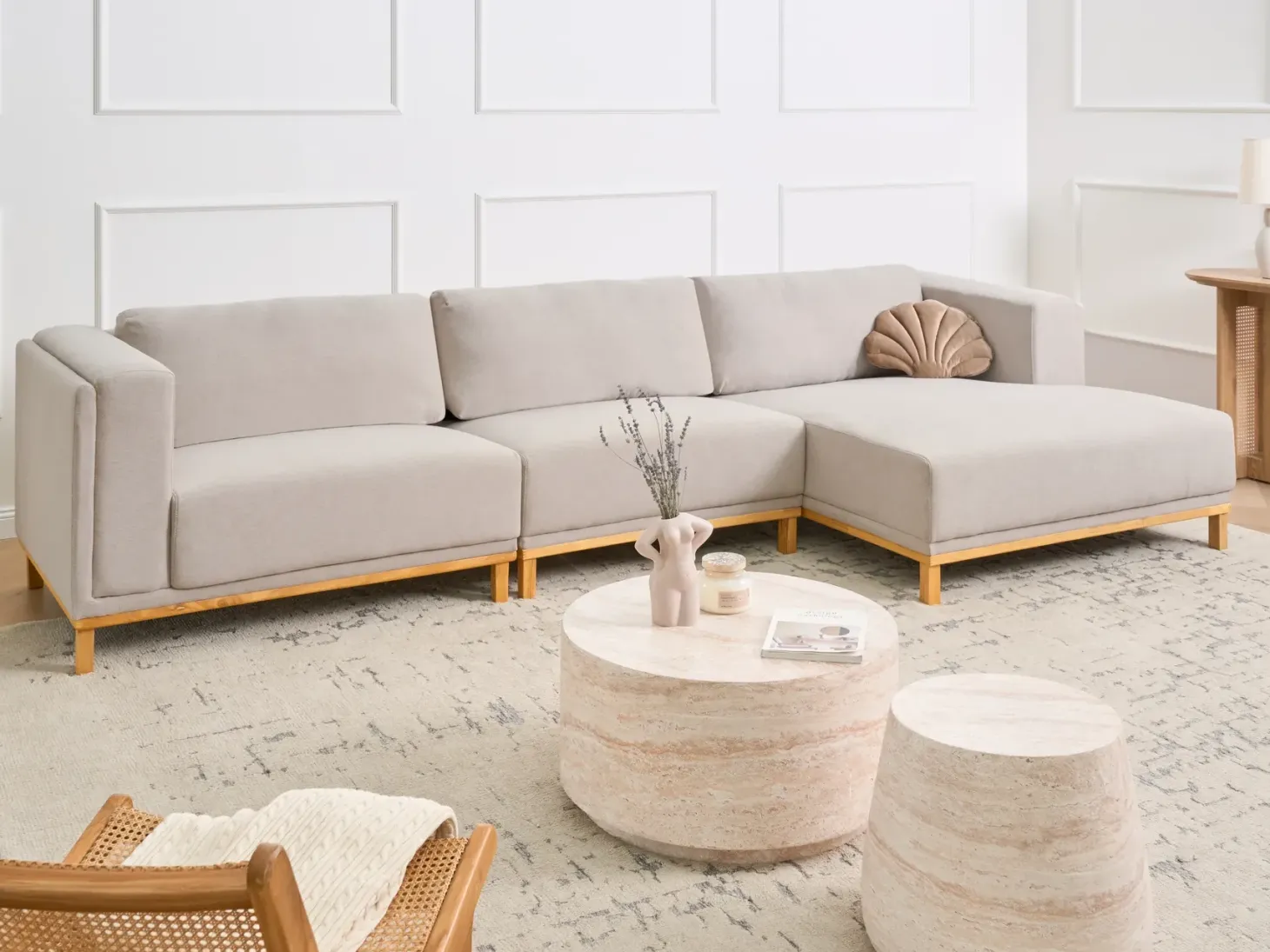 Hjørnesofa 5 personers VENG Lys Beige Venstrevendt