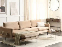 Hjørnesofa 4 personers VINTERBRO Velour Beige Højrevendt