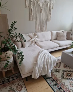 Hjørnesofa 4 personers VINTERBRO Velour Lys Beige Højrevendt