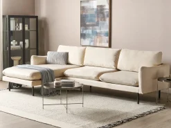 Hjørnesofa 4 personers VINTERBRO Velour Lys Beige Højrevendt