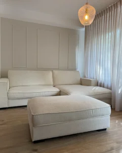 Hjørnesofa RENDERS Boucle Cremehvid med fodskammel Venstrevendt