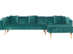 Hjørnesovesofa 4 personers VADSO Velour Smaragdgrøn Venstrevendt