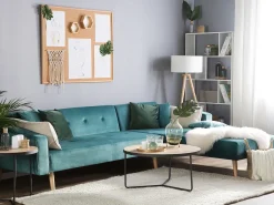 Hjørnesovesofa 4 personers VADSO Velour Smaragdgrøn Venstrevendt