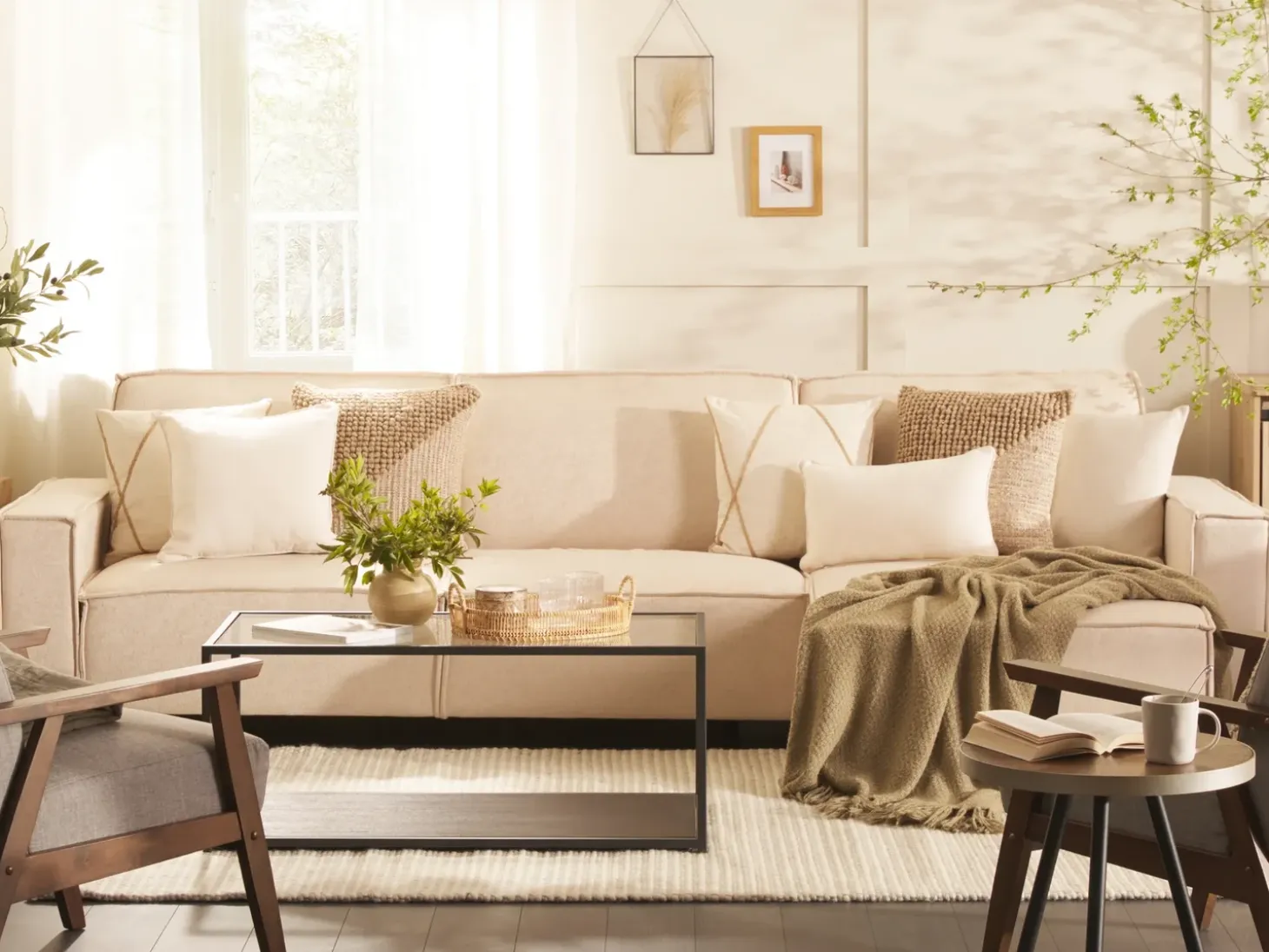 Hjørnesovesofa 3 personers ROMEDAL Beige Højrevendt