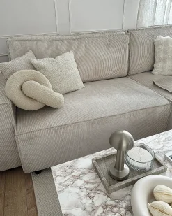 Hjørnesovesofa 3 personers ABACKA Fløjl Cremehvid Venstrevendt