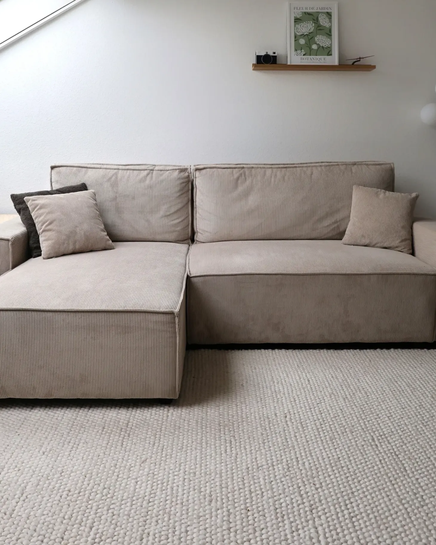 Hjørnesovesofa 3 personers ABACKA Fløjl Beige Højrevendt