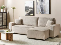 Hjørnesovesofa 3 personers ABACKA Fløjl Beige Venstrevendt