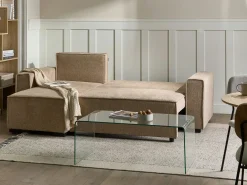 Hjørnesovesofa 3 personers EDANE Beige med opbevaring Højrevendt