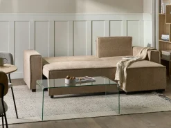 Hjørnesovesofa 3 personers EDANE Beige med opbevaring Venstrevendt