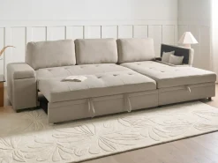 Hjørnesovesofa 3 personers HRISEY Kunstlinned Beige Venstrevendt