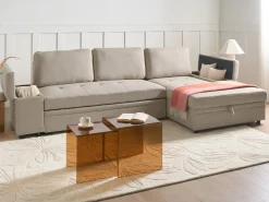 Hjørnesovesofa 3 personers HRISEY Kunstlinned Beige Venstrevendt