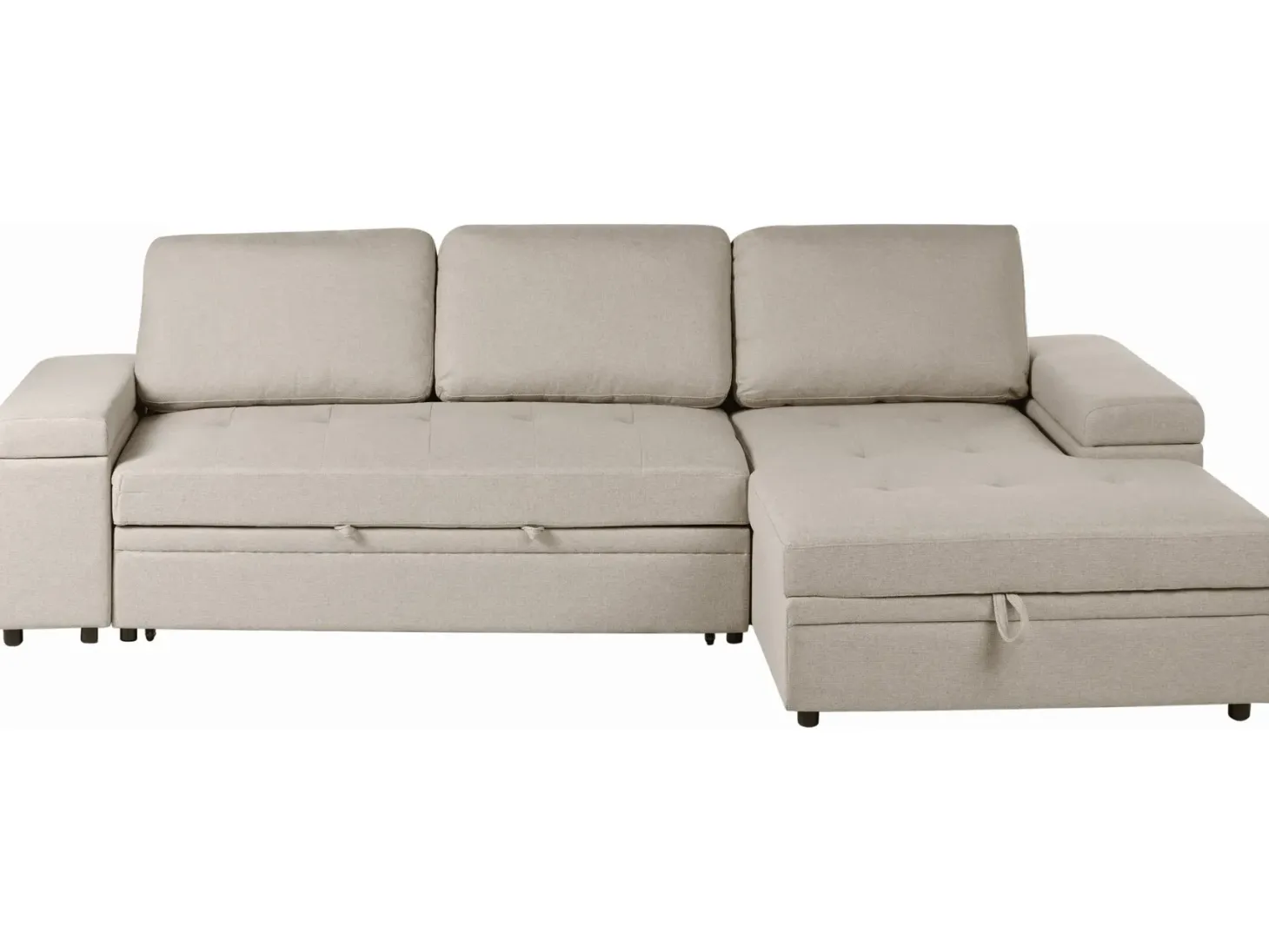Hjørnesovesofa 3 personers HRISEY Kunstlinned Beige Venstrevendt