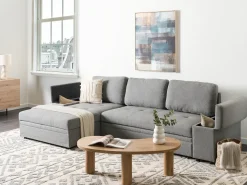 Hjørnesovesofa 3 personers HRISEY Kunstlinned Grå med opbevaring Højrevendt