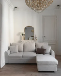 Hjørnesovesofa 3 personers NASSJO Kunstlinned Lys Beige Venstrevendt