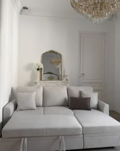 Hjørnesovesofa 3 personers NASSJO Kunstlinned Lys Beige Venstrevendt