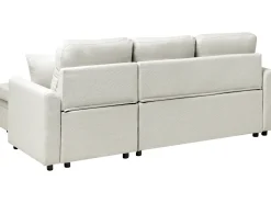 Hjørnesovesofa 3 personers NASSJO Kunstlinned Lys Beige Venstrevendt
