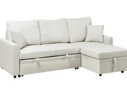 Hjørnesovesofa 3 personers NASSJO Kunstlinned Lys Beige Venstrevendt