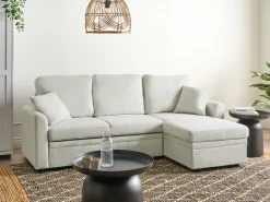 Hjørnesovesofa 3 personers NASSJO Kunstlinned Lys Beige Venstrevendt