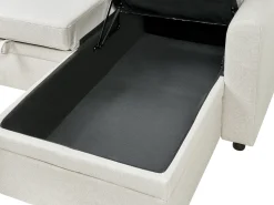 Hjørnesovesofa 3 personers NASSJO Kunstlinned Lys Beige Venstrevendt