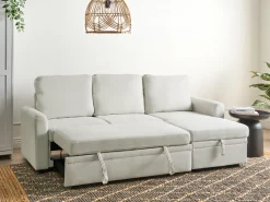 Hjørnesovesofa 3 personers NASSJO Kunstlinned Lys Beige Venstrevendt