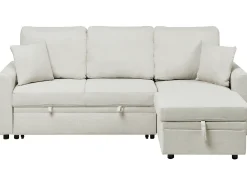Hjørnesovesofa 3 personers NASSJO Kunstlinned Lys Beige Venstrevendt