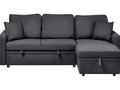 Hjørnesovesofa 3 personers NASSJO Kunstlinned Sort Venstrevendt